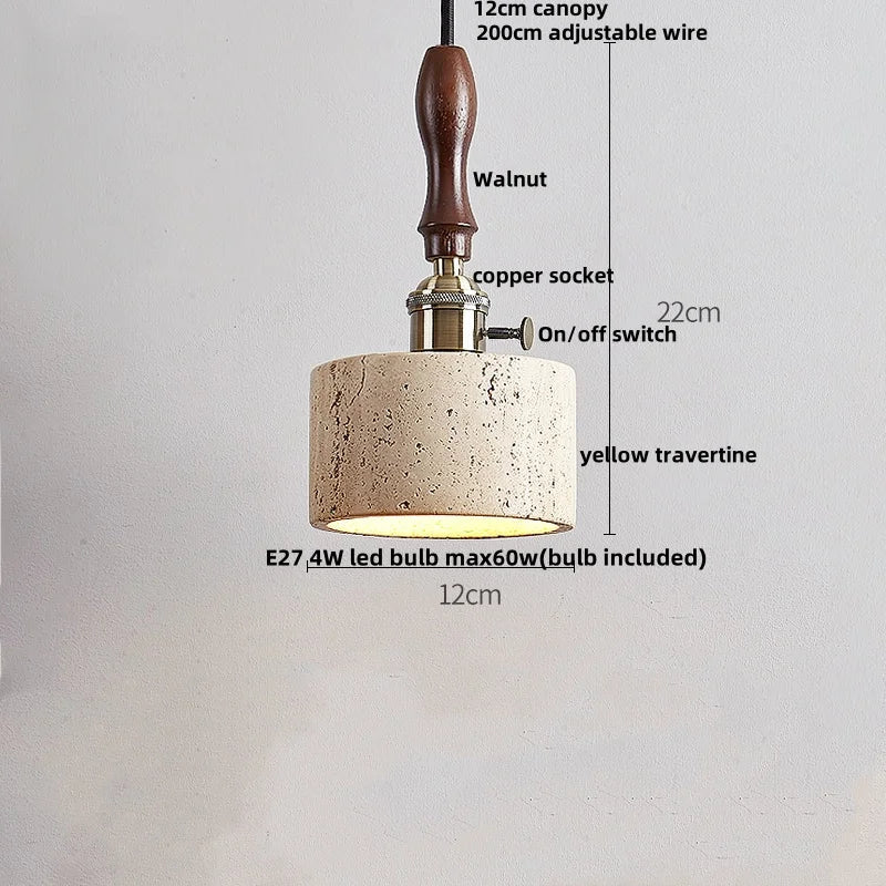 Helnys Yellow Travertine LED Pendant Light - Nordic Modern Wood Hanging Lamp