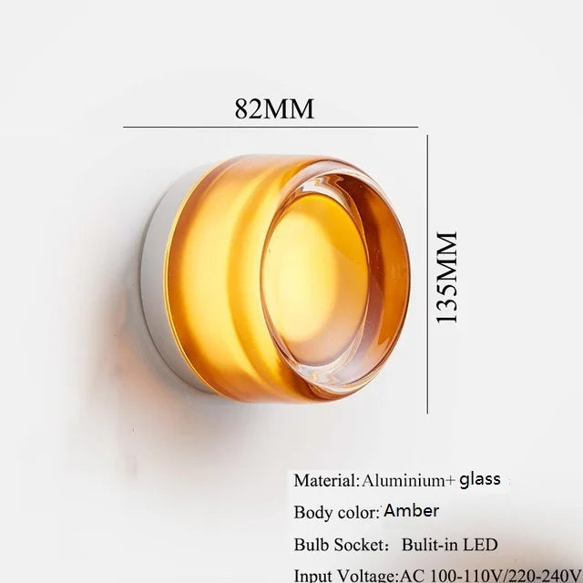 Helnys Glass Lampshade LED Wall Sconce, 4 Colors for Bedroom, Living Room, Bathroom