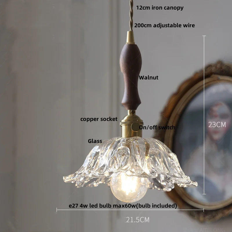 LED Pendant Lights Helnys Clear Glass Walnut Knob Switch Adjustable Hanging Lamp