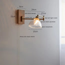 Helnys Clear Glass Copper LED Wall Lights with Pull Chain Switch and Walnut Wood Canopy