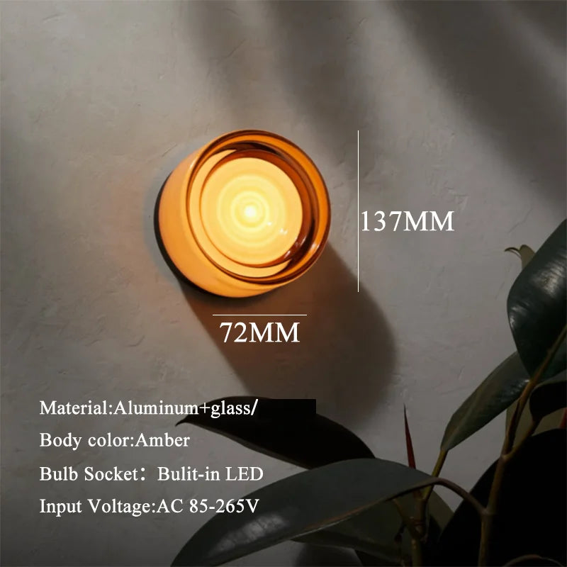 Helnys Glass Lampshade LED Wall Sconce, 4 Colors for Bedroom, Living Room, Bathroom