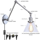 Helnys Retro Loft LED Wall Lights Pull Chain Switch Chrome Clear Glass Vintage Fixture