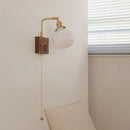 Helnys Globe Ceramic LED Wall Light Walnut Wood Sconce with Pull Chain Switch