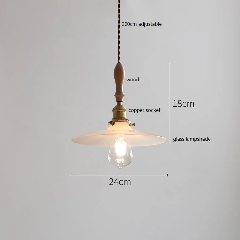 Helnys Wood Handle Copper LED Pendant Lights Fixture Modern Hanging Lamp