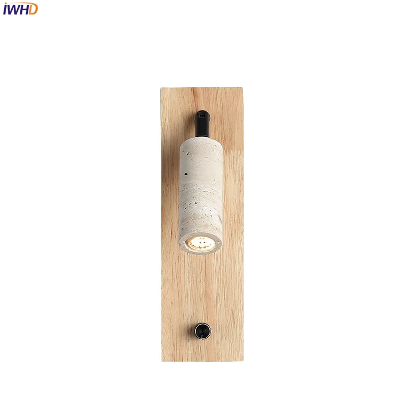 Helnys Stone Wood LED Wall Lamp Up Down Rotate Travertine Wall Light