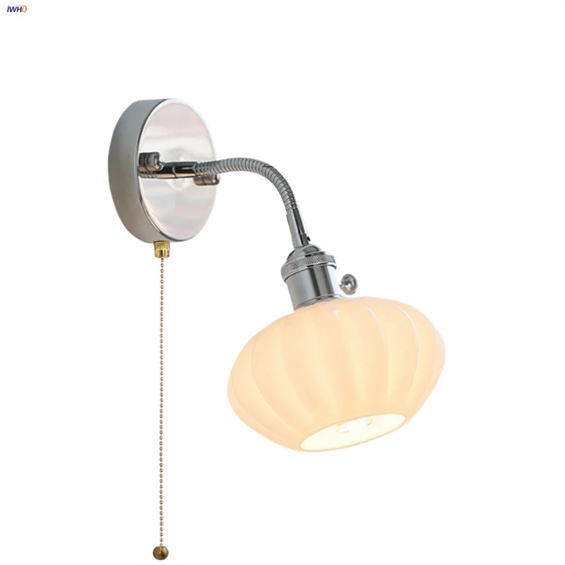 Helnys Adjustable Arm LED Wall Light Fixture White Glass Nordic Modern