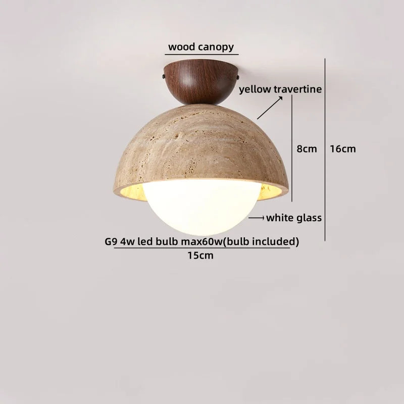 Helnys Yellow Travertine LED Ceiling Light: Nordic Modern Glass Ball Ceiling Lamp