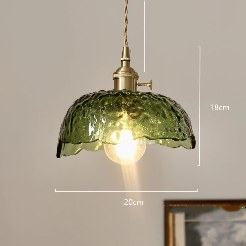 Helnys Nordic Green Glass LED Pendant Light - Modern Indoor Copper Switch Lamp