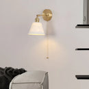 Helnys Copper LED Wall Light Modern Simple Pull Chain Switch Ceramic Bedside Lamp