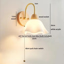 Helnys Art White Flower Wall Lamp with LED Light & Wood Shade