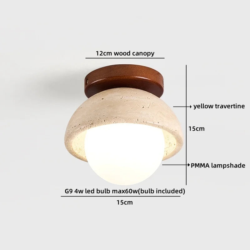 Helnys Yellow Travertine Wood Canopy LED Ceiling Light - Modern Nordic Design
