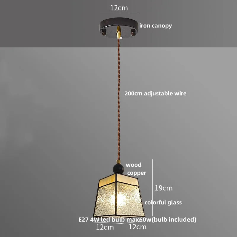 Helnys Adjustable LED Glass Pendant Lights - Modern Nordic Tiffany Copper Wood Hang Lamp