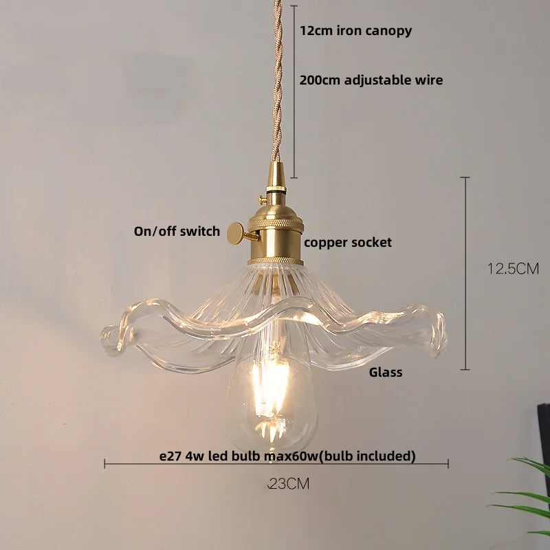 Helnys Brass LED Pendant Light Fixture Clear Glass Nordic Modern Hanging Lamp