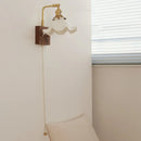 Helnys Vintage Brass Ceramic Flower LED Wall Lamp - Wooden Base