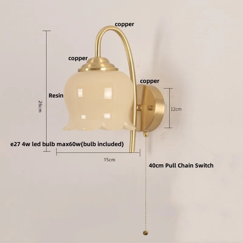 Helnys Nordic LED Wall Lights Copper Bedside Lamp Sconce