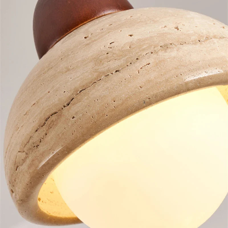 Helnys Yellow Travertine LED Pendant Lamp: Nordic Wood Hanging Light for Home Decor