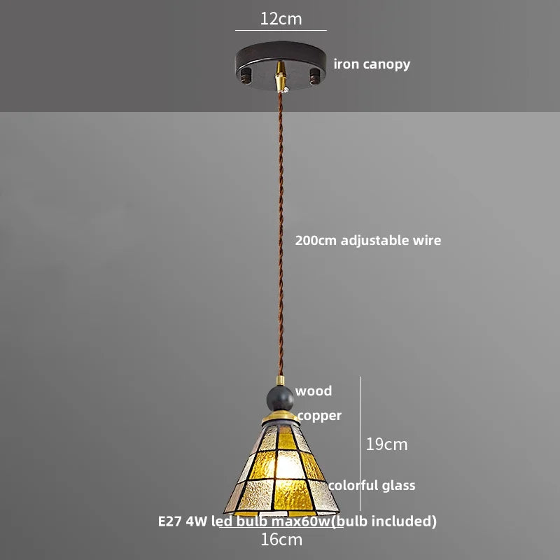 Helnys Adjustable LED Glass Pendant Lights - Modern Nordic Tiffany Copper Wood Hang Lamp
