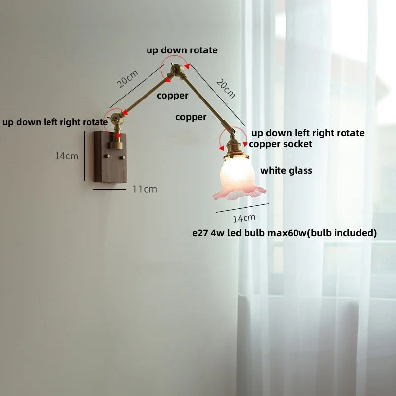 Helnys Pink Glass LED Swing Arm Wall Sconce