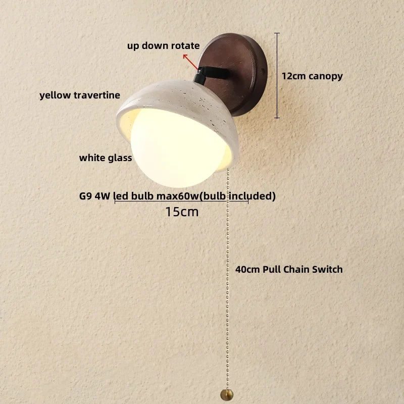 Helnys Yellow Travertine LED Wall Lights Pull Chain Nordic Modern Stair Light