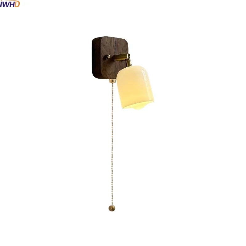 Helnys LED Wall Light Fixture Up Down Rotate Glass Wood Lamp