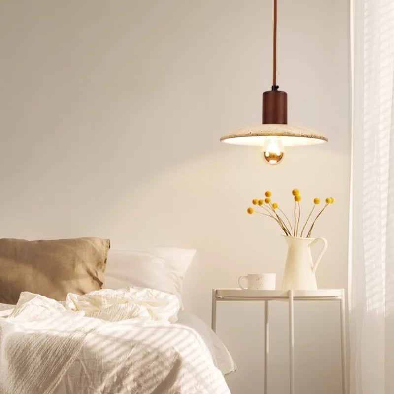Helnys Wood Stone LED Pendant Light Scandinavian Hanging Lamp Fixture