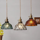 Helnys Blue Glass LED Pendant Light with Adjustable Copper Knob Switch