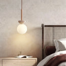 Helnys White Glass LED Pendant Lights - Modern Nordic Yellow Travertine Wood Hang Lamp