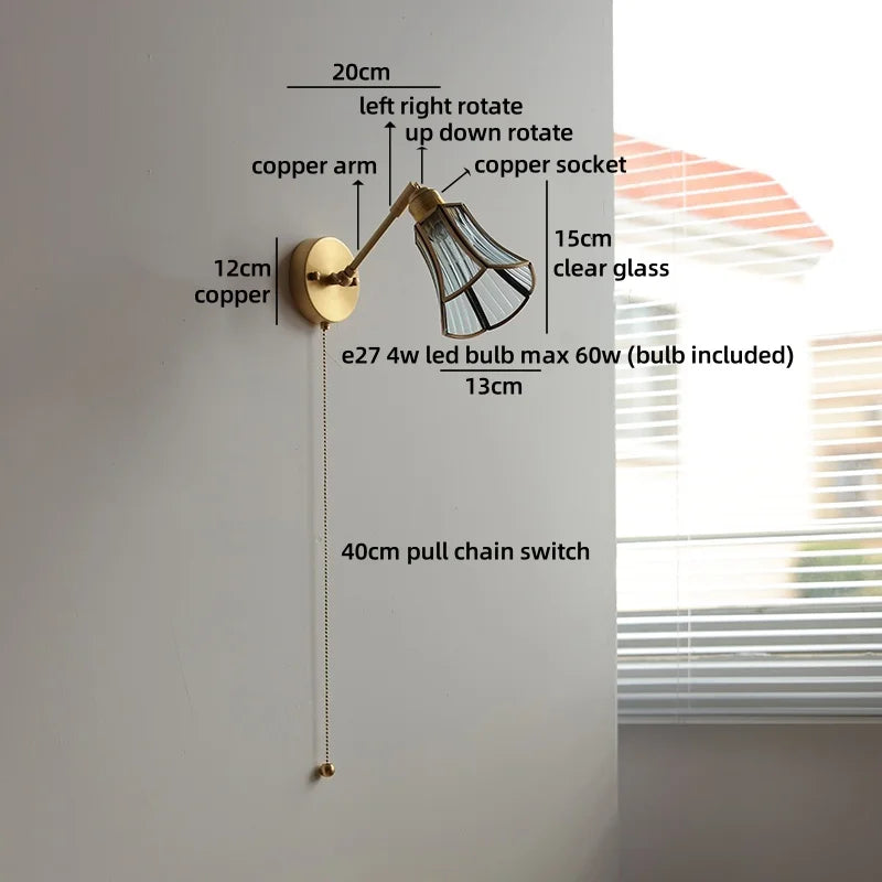 Helnys Crystal Copper LED Wall Light Fixture for Indoor Kitchen Décor