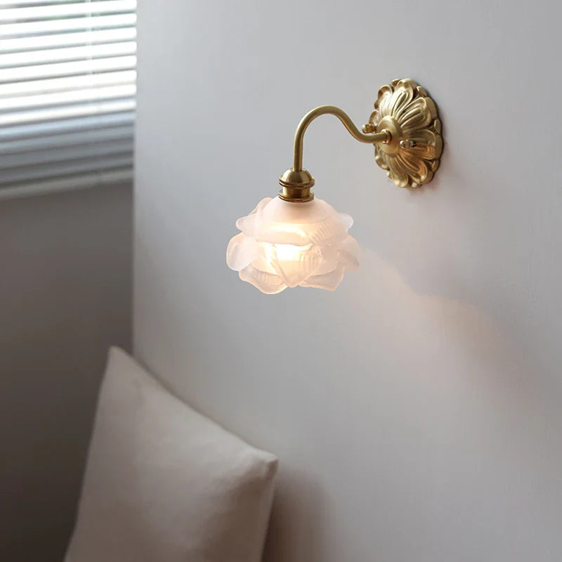 Helnys Glass Brass LED Wall Light with Clear Flower Shade