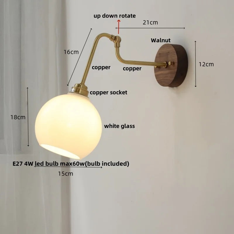 Helnys Amber Glass Wall Lights with Pull Chain Switch and Walnut Canopy