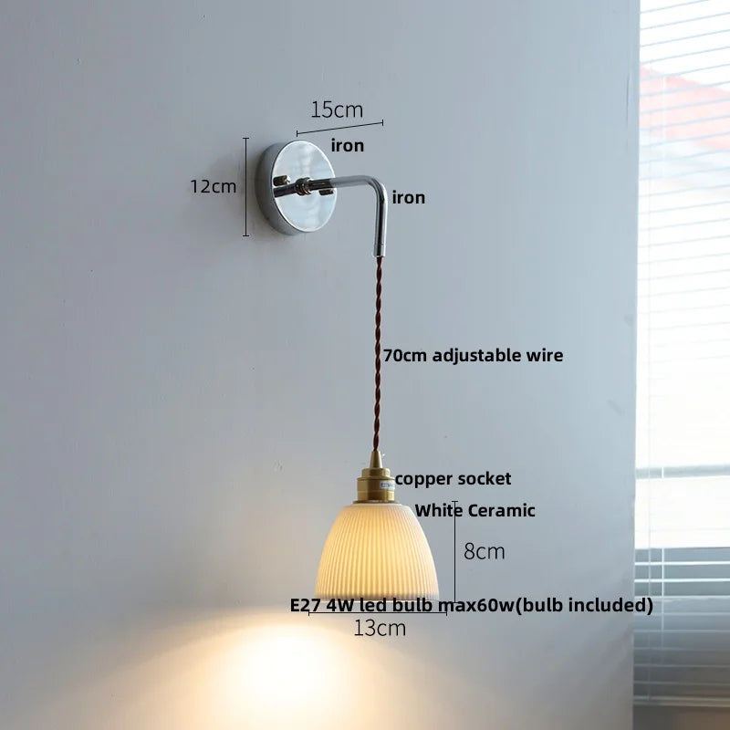 Helnys White Glass LED Wall Lights with Pull Chain Switch - Modern Nordic Design