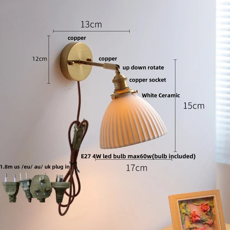 Helnys Copper Canopy LED Wall Light Fixture Nordic Modern Bedroom Sconce