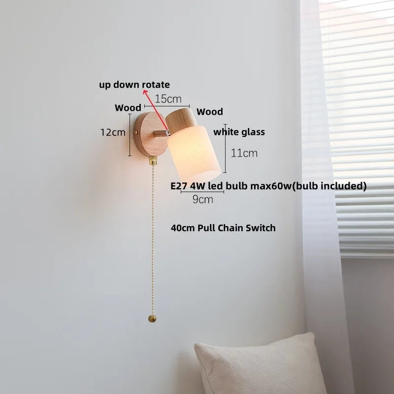 Helnys Nordic Modern Wood Canopy Wall Sconce LED Light Fixture Glass Dining Room