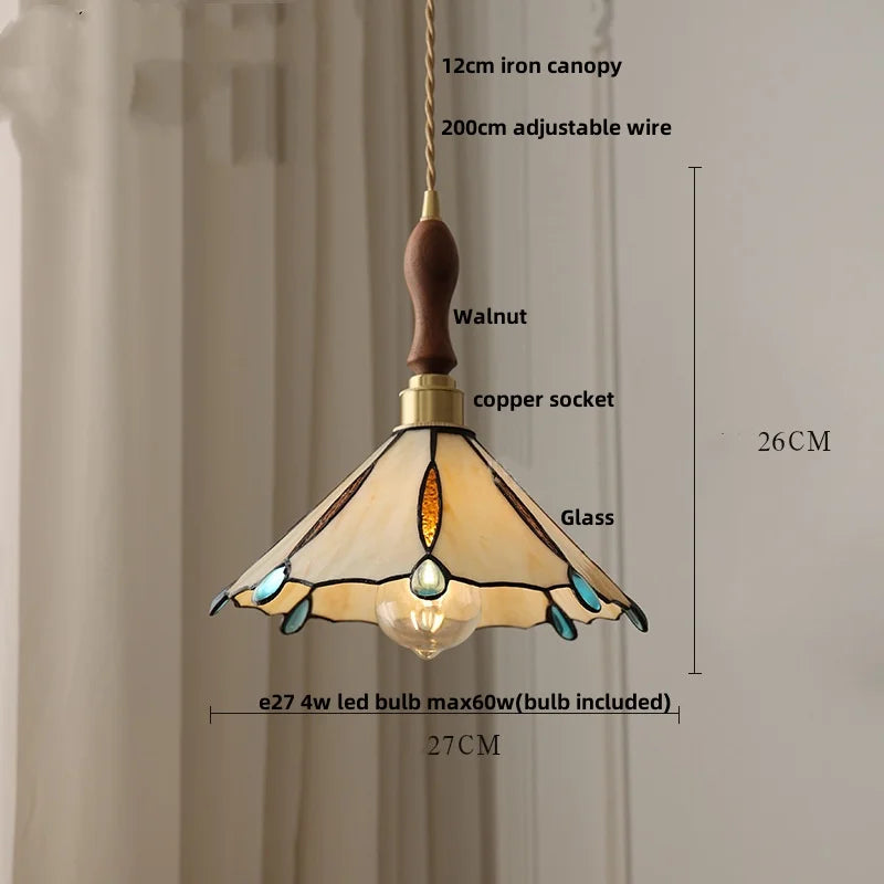 Helnys White Glass LED Pendant Light Fixture Nordic Modern Walnut Wood Hang Lamp
