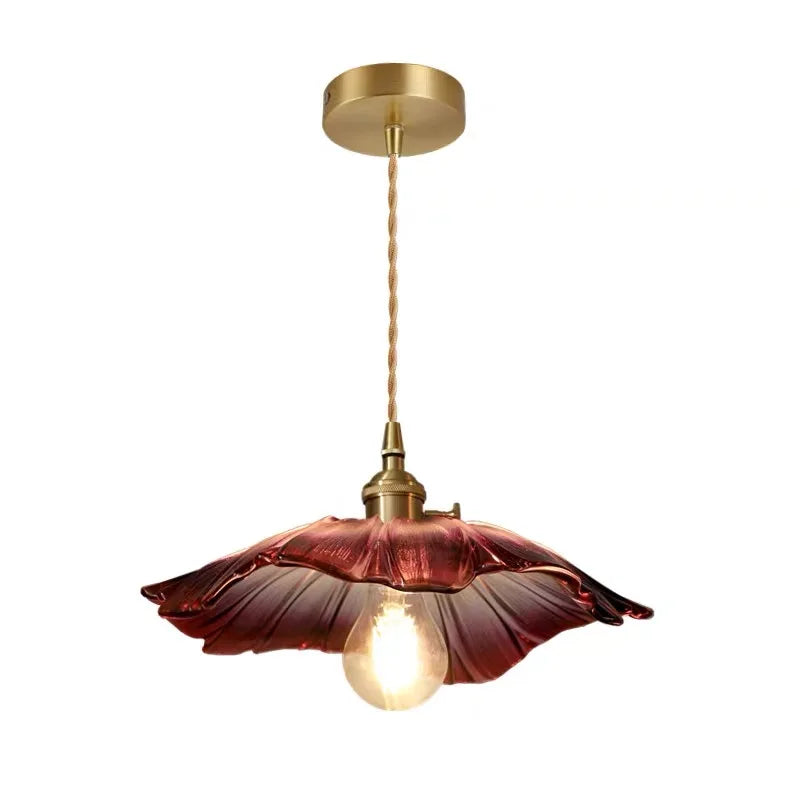 Helnys Nordic Copper Glass LED Pendant Light for Home Dining Hallway Balcony