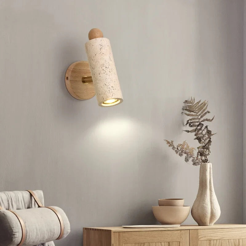 Helnys Travertine Stone LED Wall Sconce Up Down Rotatable Stair Light