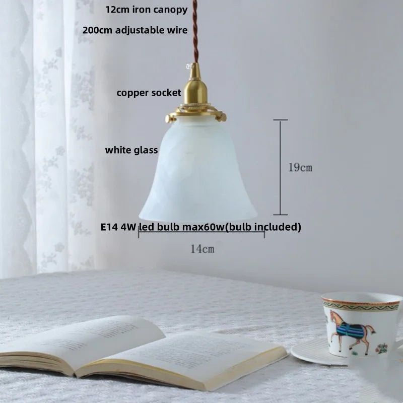 Helnys White Glass LED Pendant Lamp Modern Copper Socket Hanging Lights