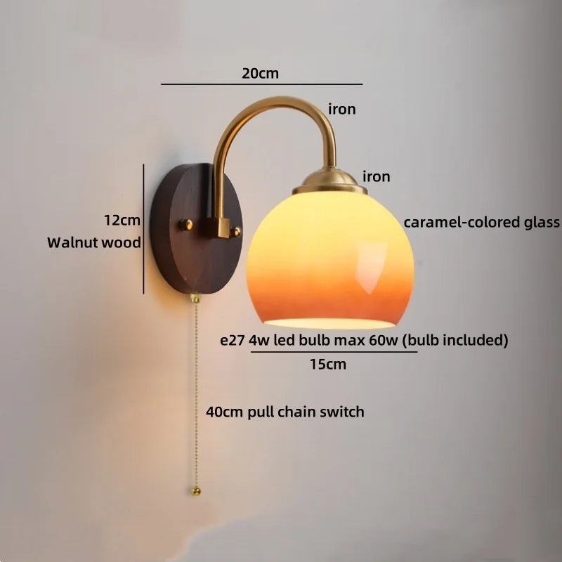 Helnys Kitchen Glass LED Wall Lamp for Shower Inside Pull Chain Lighting