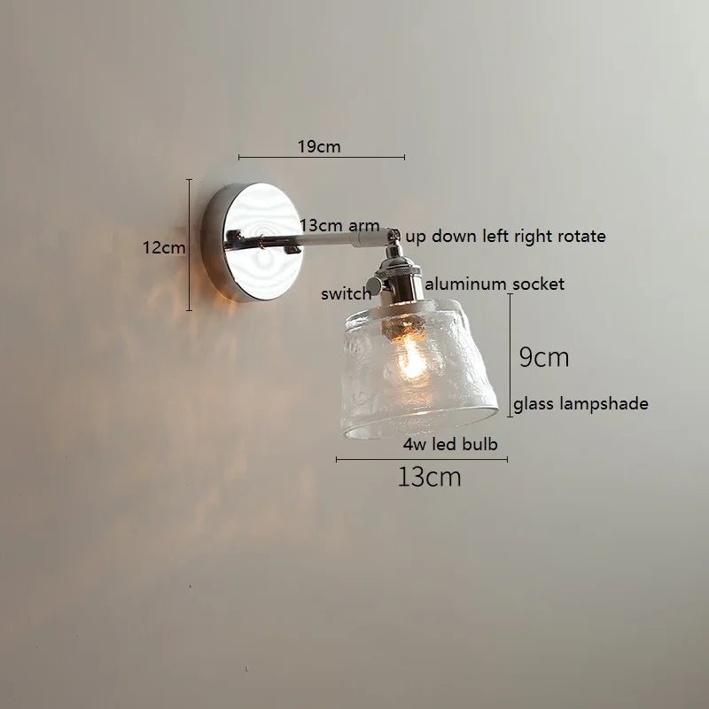 Helnys Clear Glass Silver LED Wall Sconce Iron Arm Adjustable E26 E27 Socket