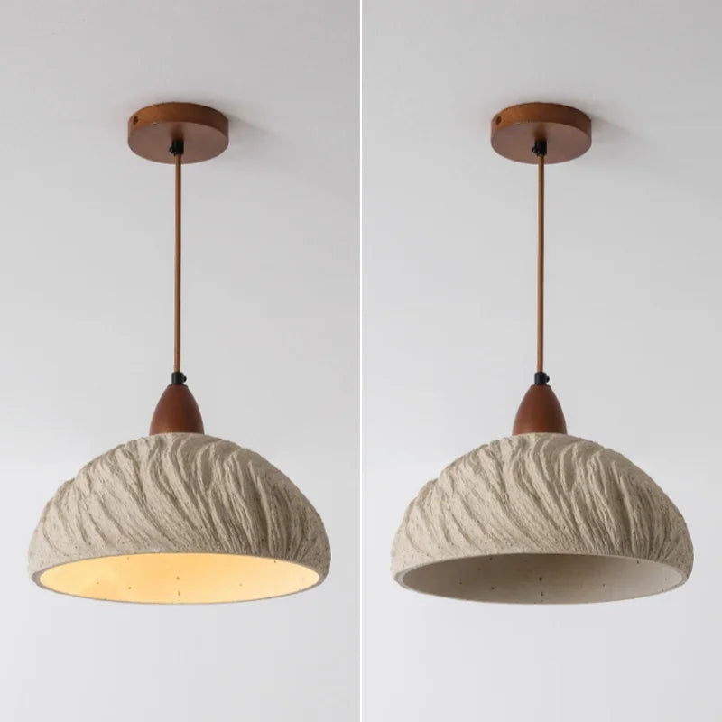 Helnys Wood Cement Mountain LED Pendant Light - Nordic Modern Hang Lamp
