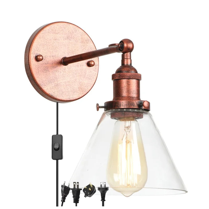 Helnys Clear Glass Iron LED Wall Lamps Stair Light Fixtures Rustic Industrial Vintage