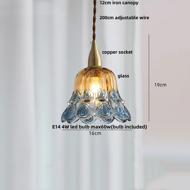 Helnys Amber Glass Pendant Light - Nordic Modern LED Fixture with Adjustable Wire