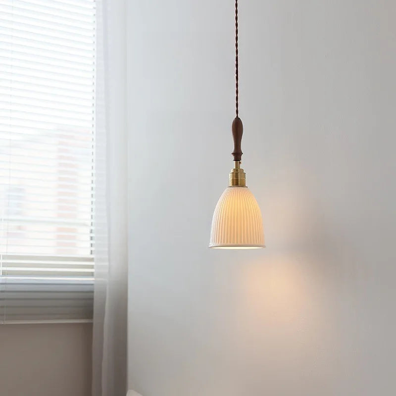 Helnys Ceramic Wood LED Pendant Chandelier - Nordic Modern Hanging Lamp