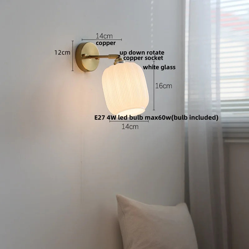 Helnys LED Wall Sconce White Glass Rotate Pull Chain Switch Stair Light