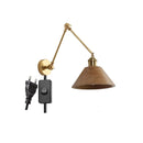 Helnys Copper Swing Arm Wood LED Wall Lamp with Pull Chain Switch