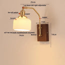 Helnys Walnut Wood LED Wall Light Fixture Glass Pull Chain Switch