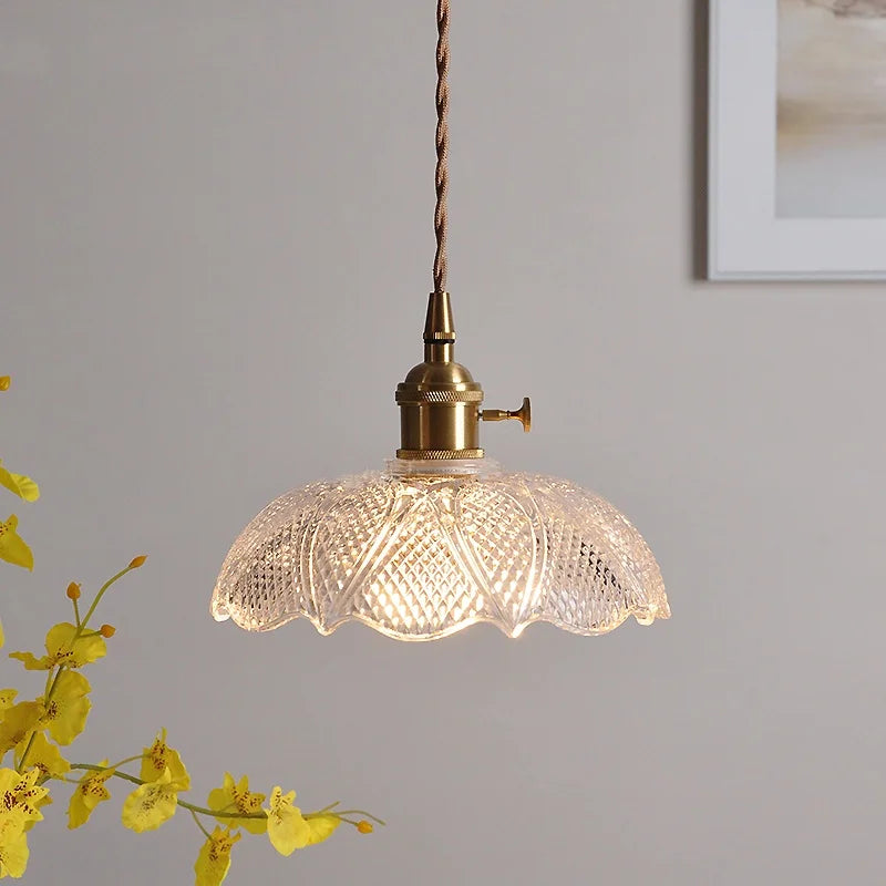 Helnys Clear Glass Copper LED Pendant Lamp for Modern Nordic Home Decor