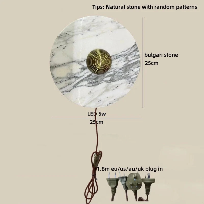 Helnys Round Bulgari Stone LED Wall Lamp Bedside Lighting