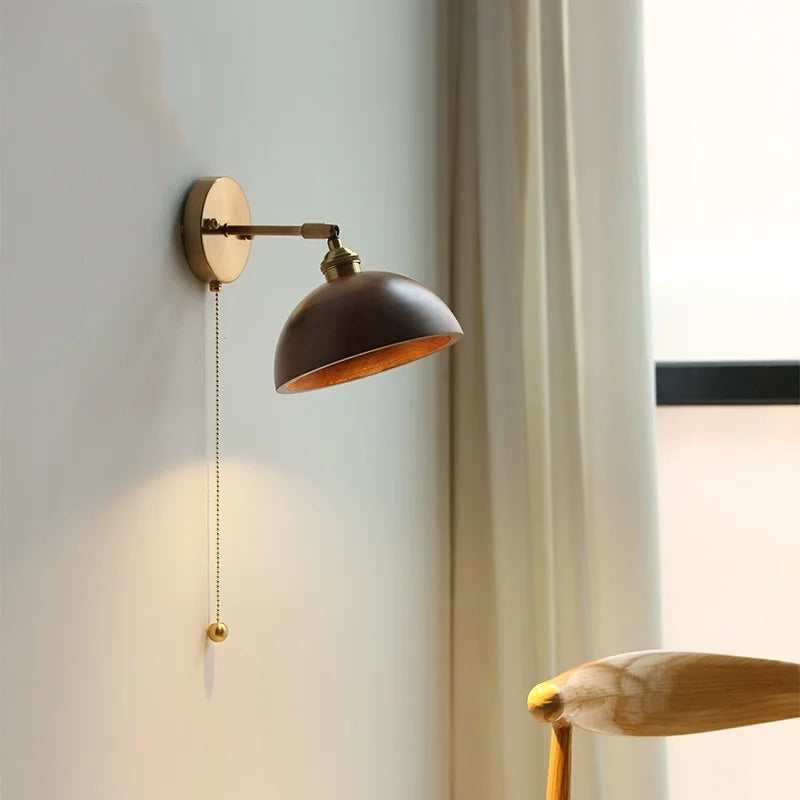 Helnys LED Wall Sconce Japanese Style Walnut Wood Mirror Light
