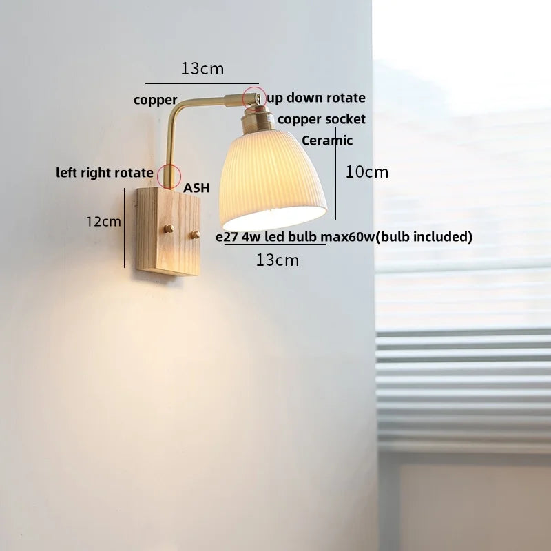 Helnys LED Wall Lights Wood Walnut Brass Rotatable Sconce Nordic Modern Stair Light